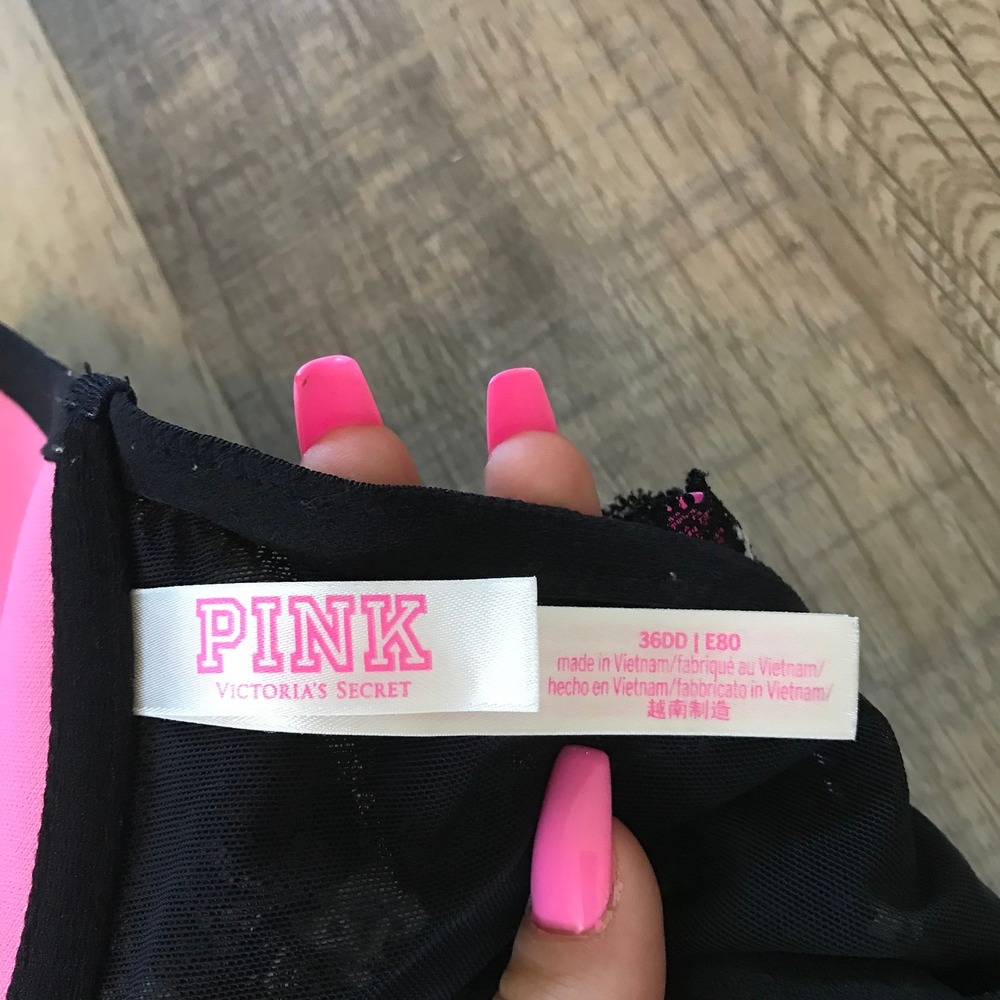 Pink Victoria's Secret 36DD Black Floral Lace Front Close Push Up Racerback Bra - Picture 4 of 6
